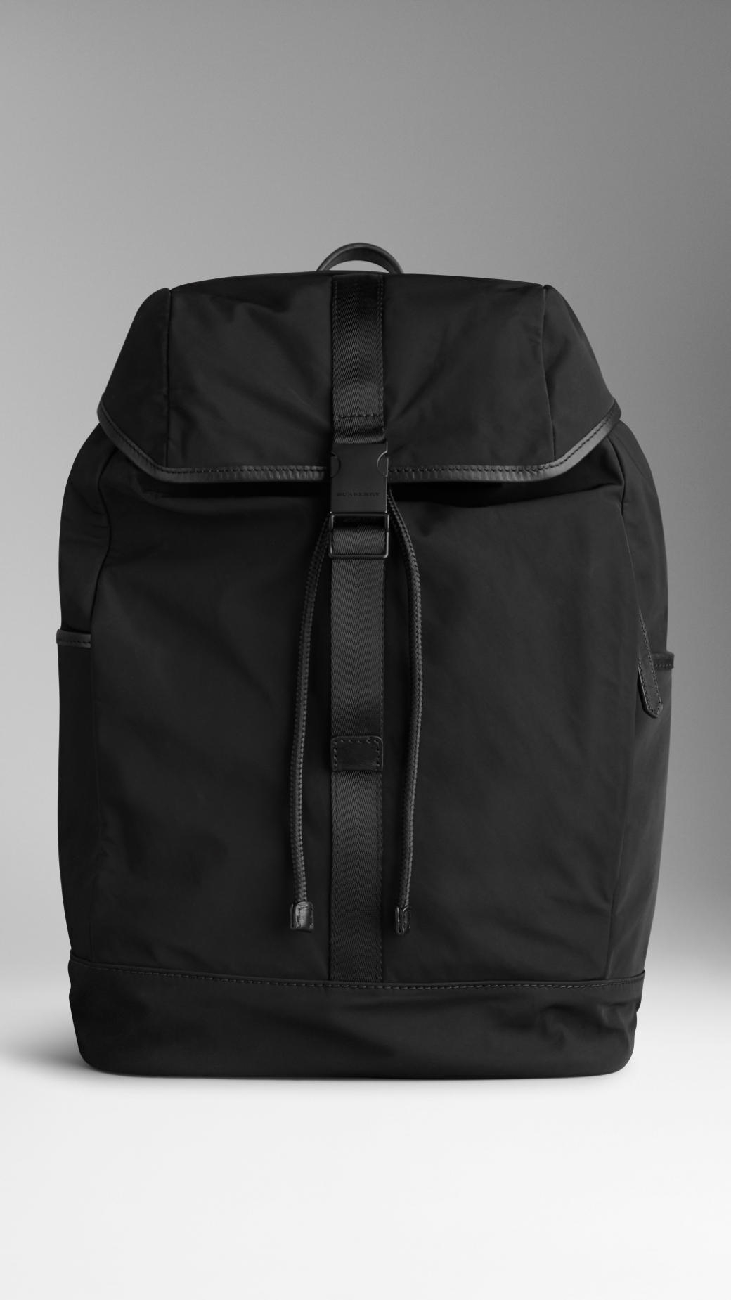 Burberry Leather Trim Lightweight Backpack Black in Black for Men | Lyst