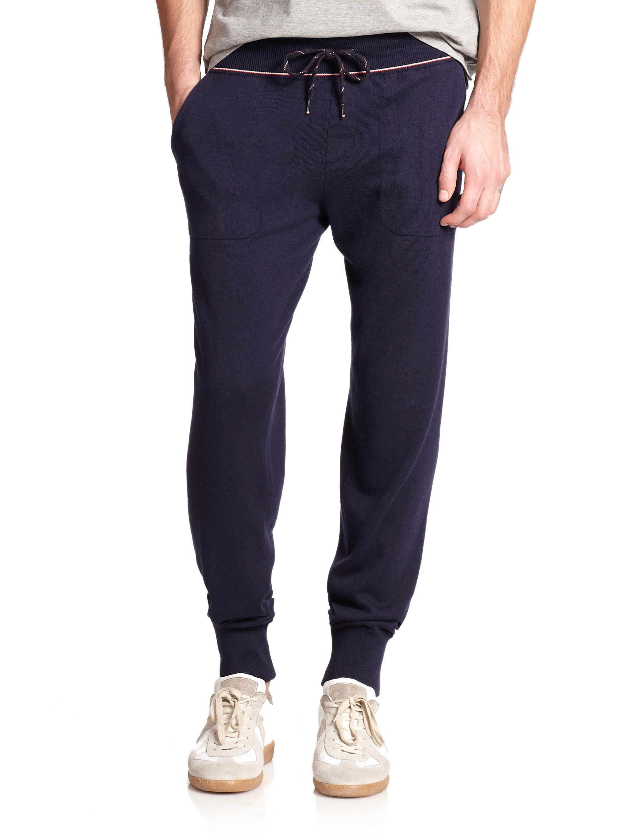 Moncler Cotton & Cashmere Drawstring Sweatpants in Blue for Men | Lyst