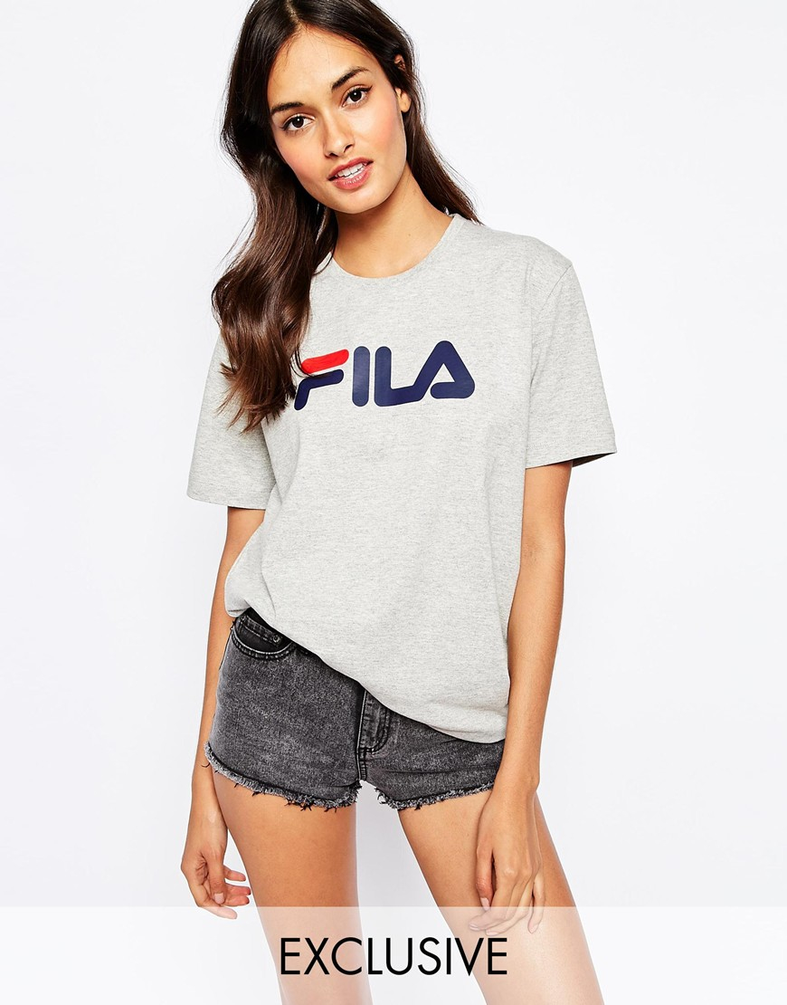 Lyst - Fila Oversized Boyfriend T-shirt With Front Logo in Gray