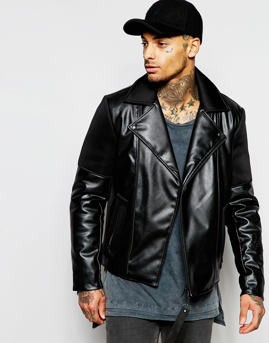 Dark Future Faux Leather Asymmetric Biker Jacket In Black For Men Gallery