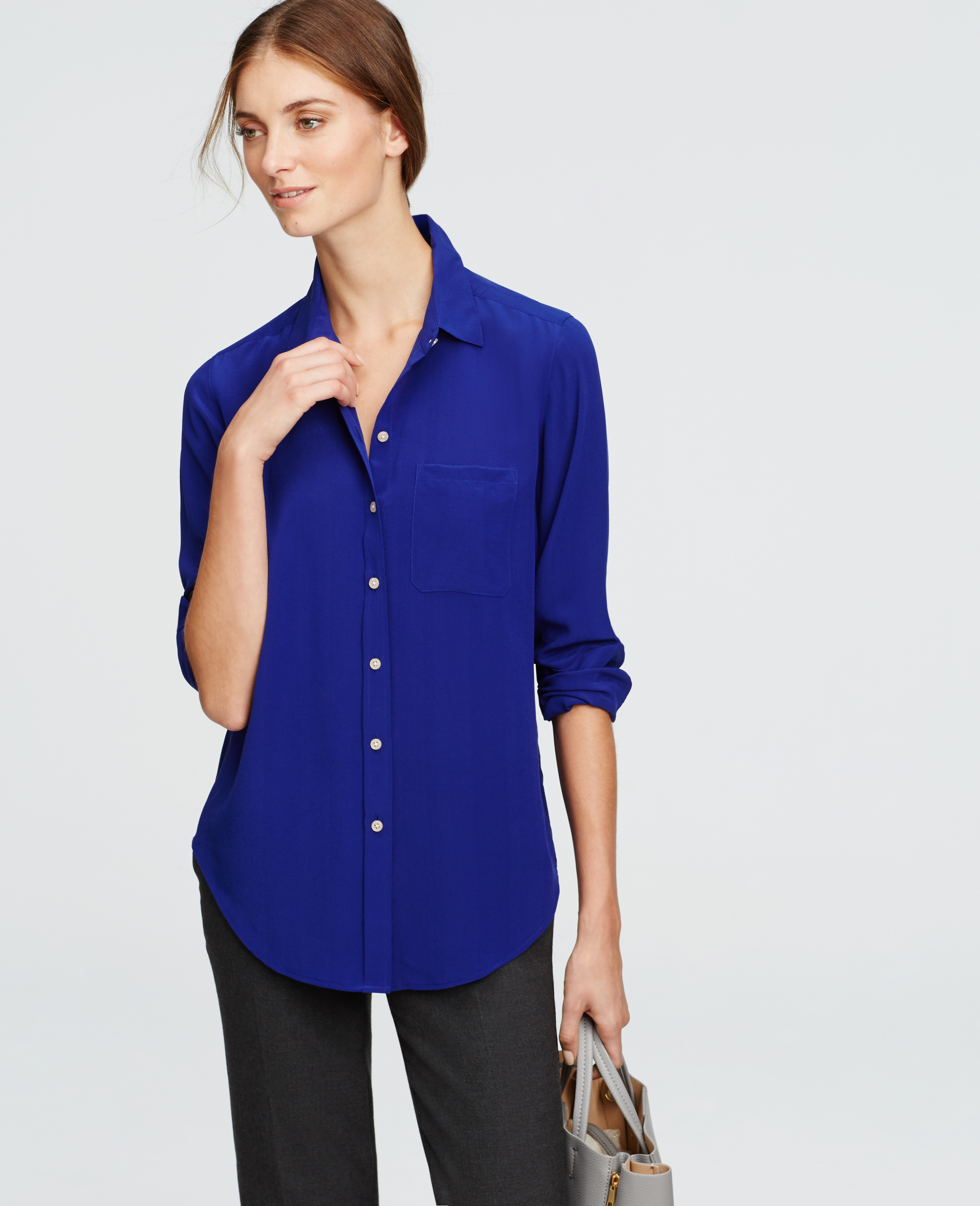 Ann taylor Silk Shirt in Blue (Cobalt Flame) | Lyst