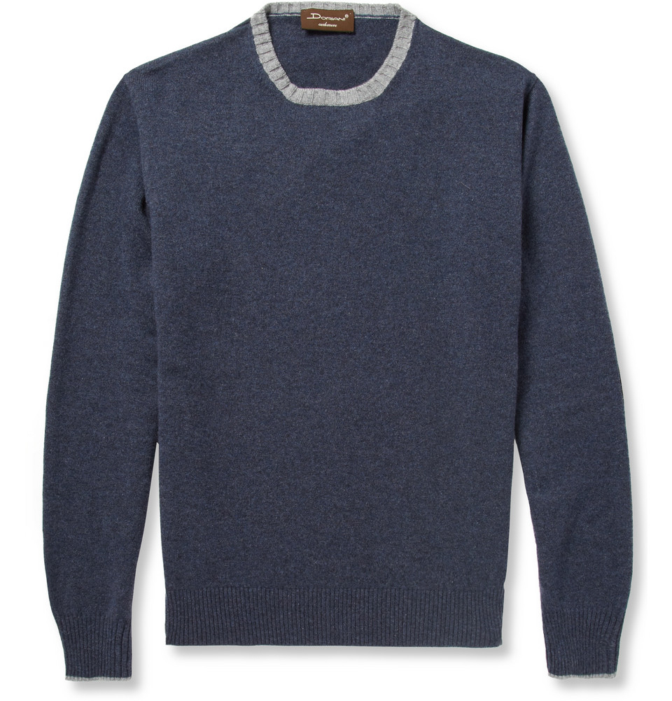 Doriani Suede Elbow-Patch Cashmere Sweater in Blue for Men | Lyst