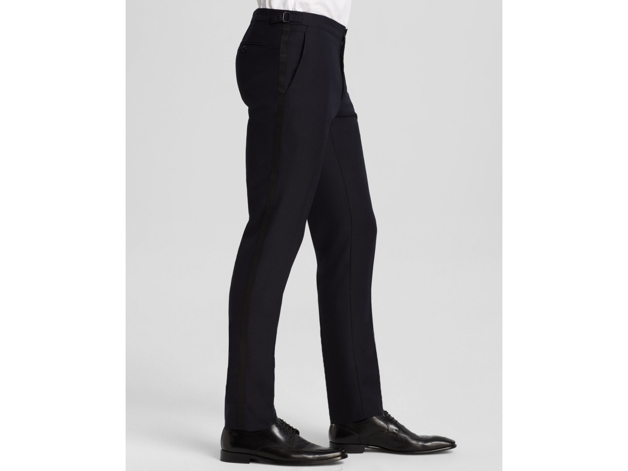 slim fit tuxedo trousers with satin stripe