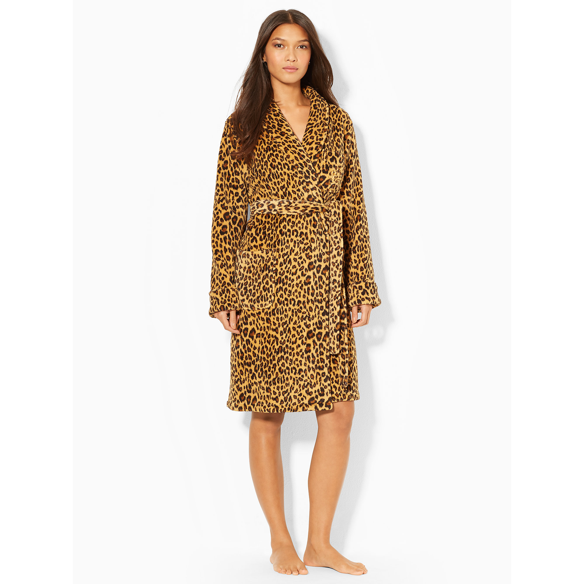 Lauren by ralph lauren Leopard-Print Shawl Robe in Brown | Lyst