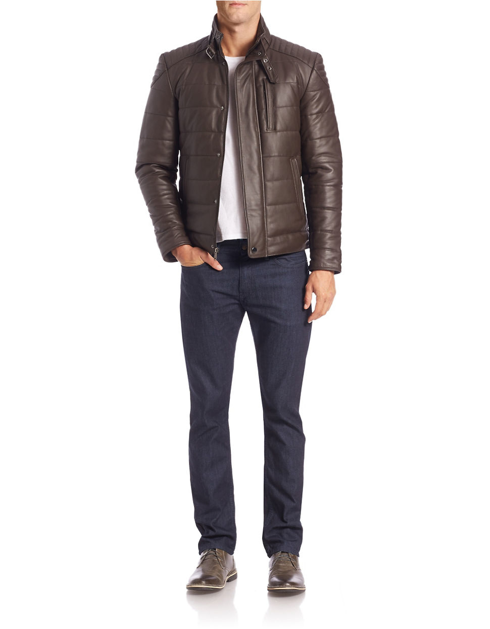 7 For All Mankind Quilted Leather Jacket in Brown for Men - Lyst