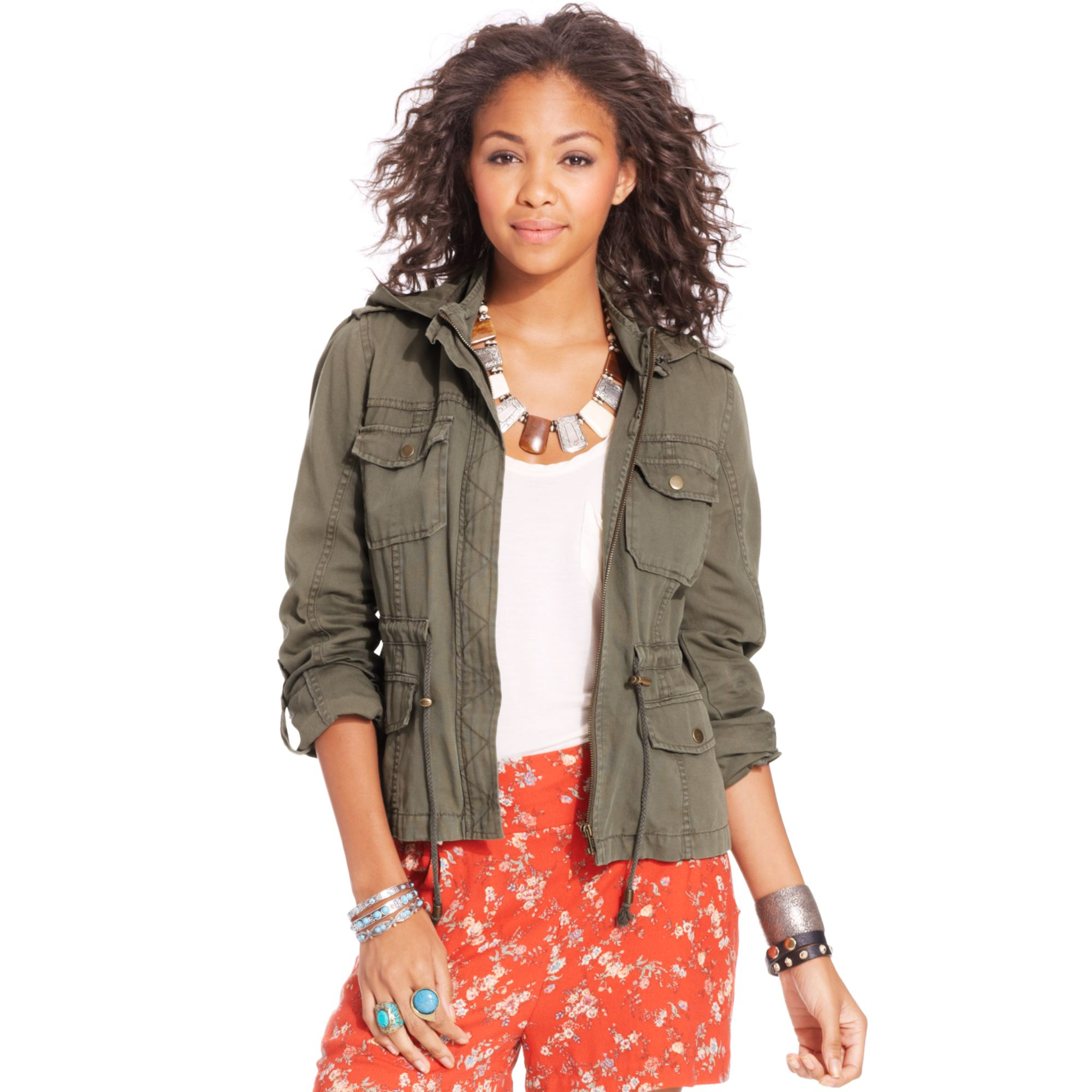 Lyst American Rag Hooded Cargo Jacket in Green