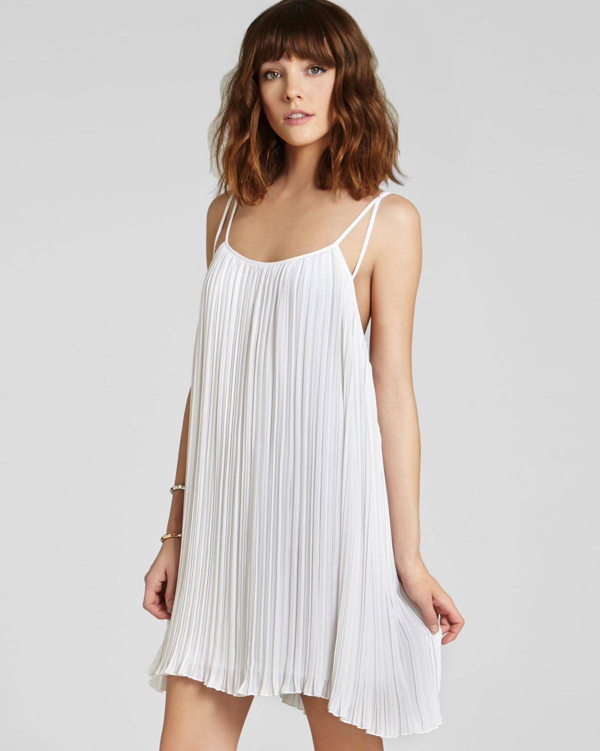 white pleated mini dress