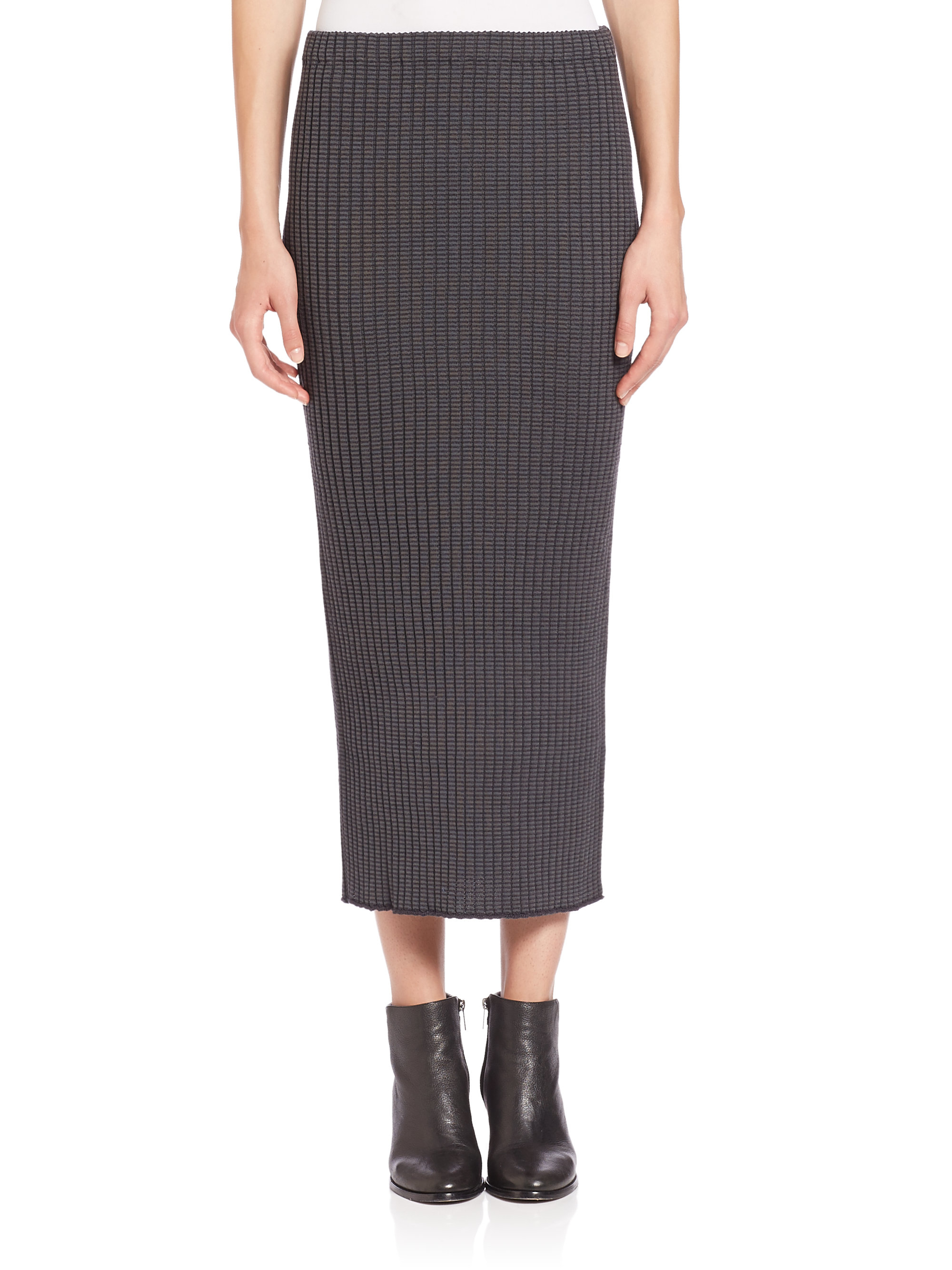 Lyst - Wes gordon Rib-knit Pencil Skirt in Gray