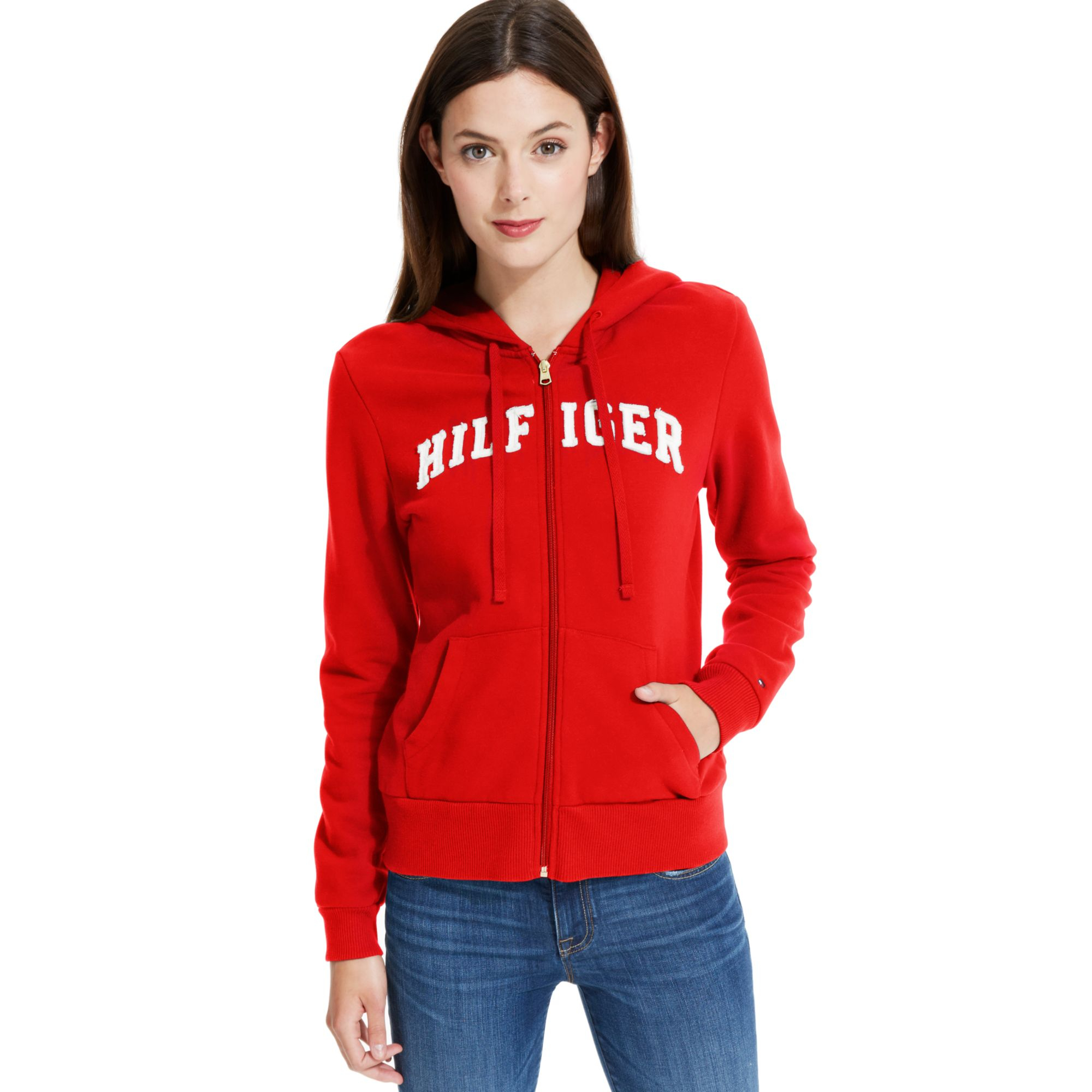 Tommy hilfiger Fleece Logo Hoodie in Red | Lyst