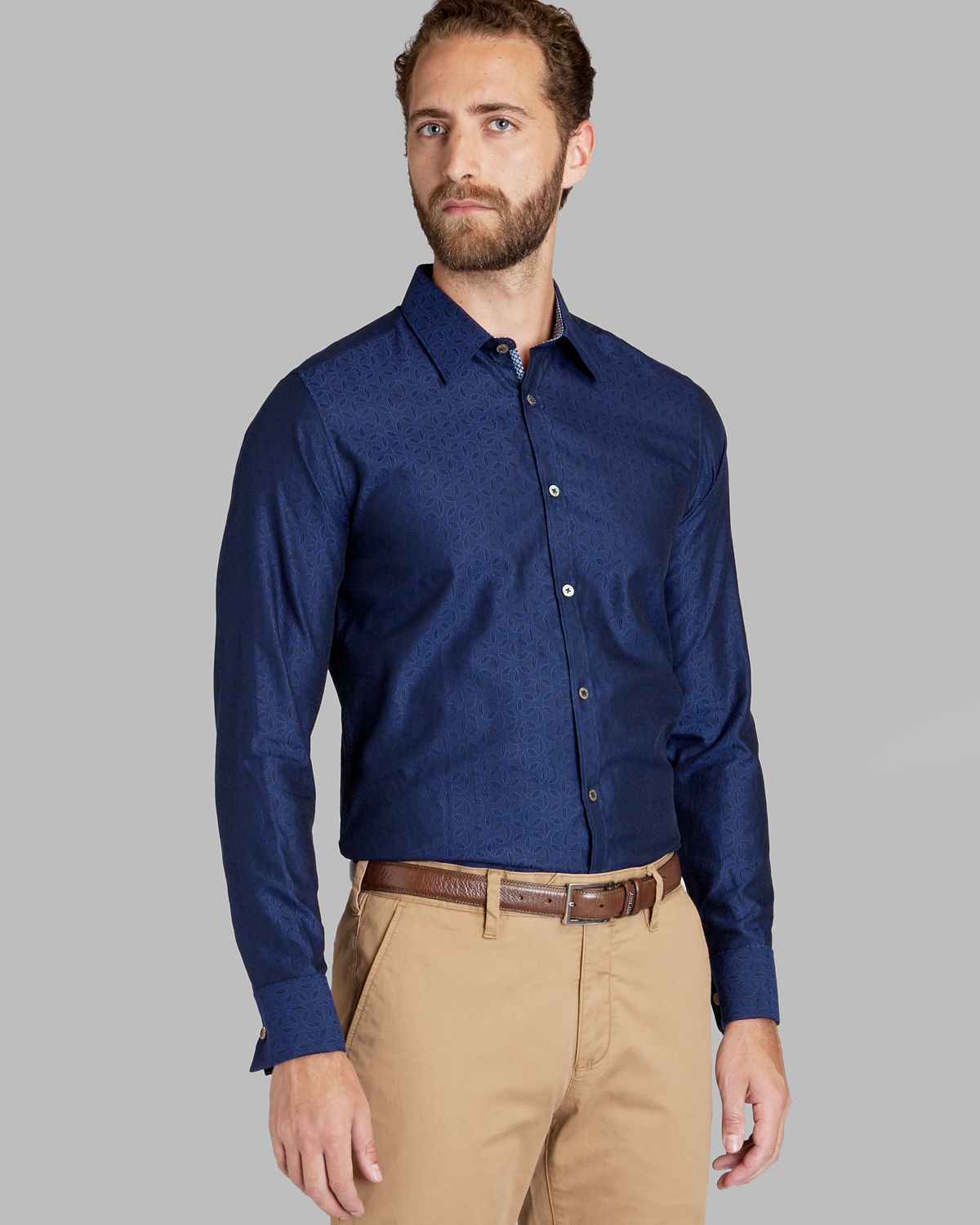 Lyst - Ted Baker Teejay Jacquard Print Dress Shirt Regular Fit in Blue ...