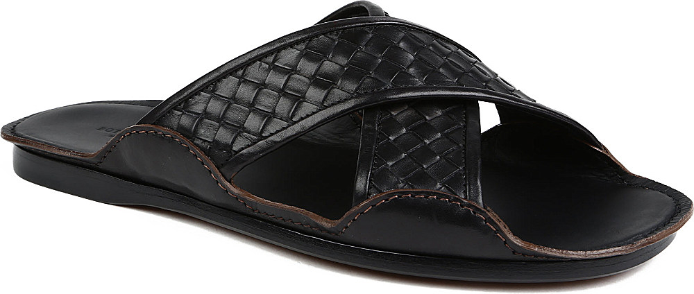 Lyst - Bottega Veneta Intrecciato Cross Strap Sandals in Black for Men