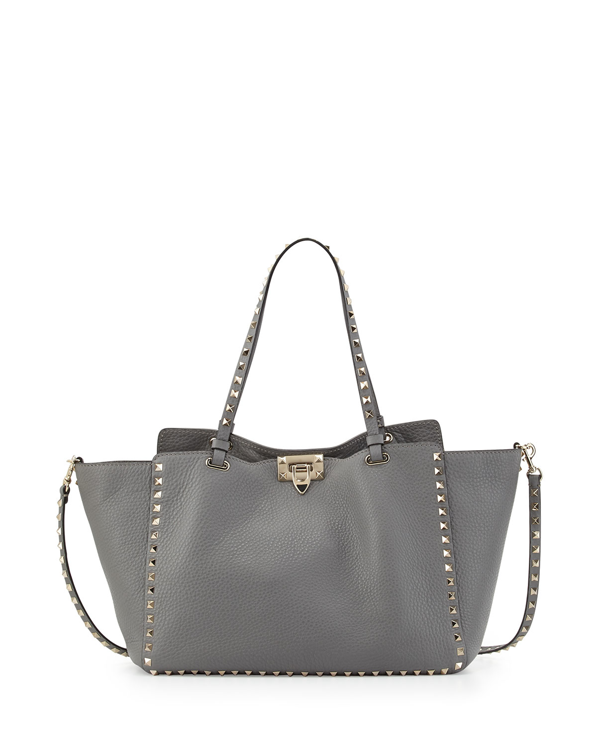 Lyst - Valentino Rockstud Grained Leather Medium Tote Bag in Gray