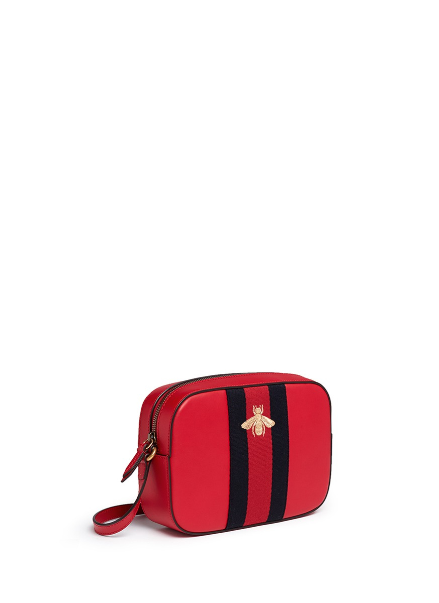 Lyst - Gucci &#39;webby&#39; Bee Embroidery Web Leather Crossbody Bag in Red