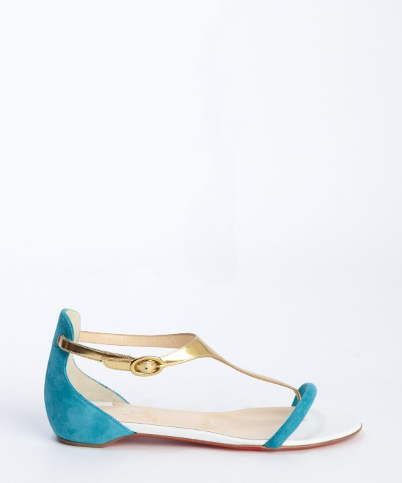 Christian louboutin Gold And Turquoise Suede And Patent Leather ...  