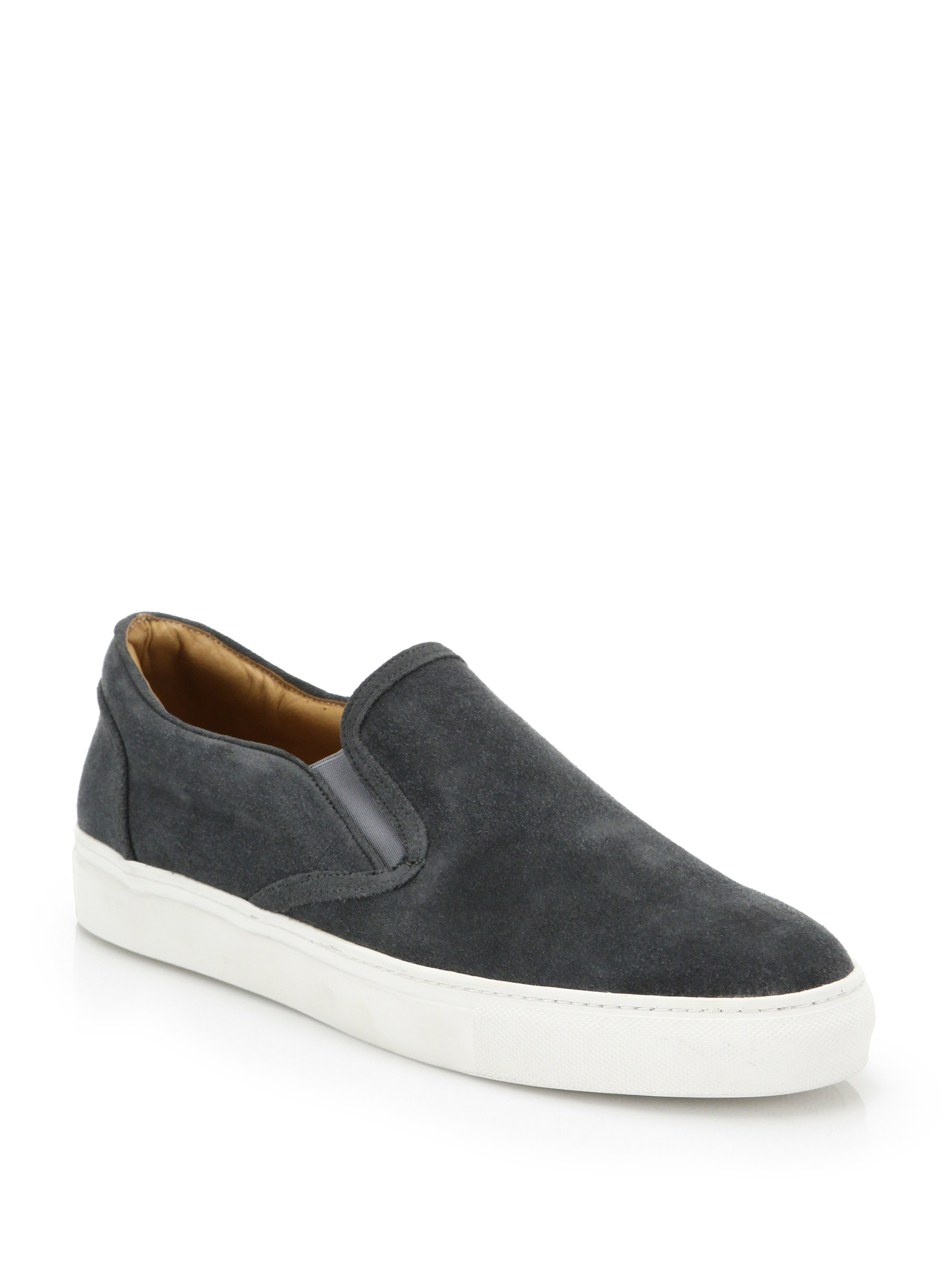 Lyst - Saks Fifth Avenue Suede Slip-on Sneakers in Gray for Men