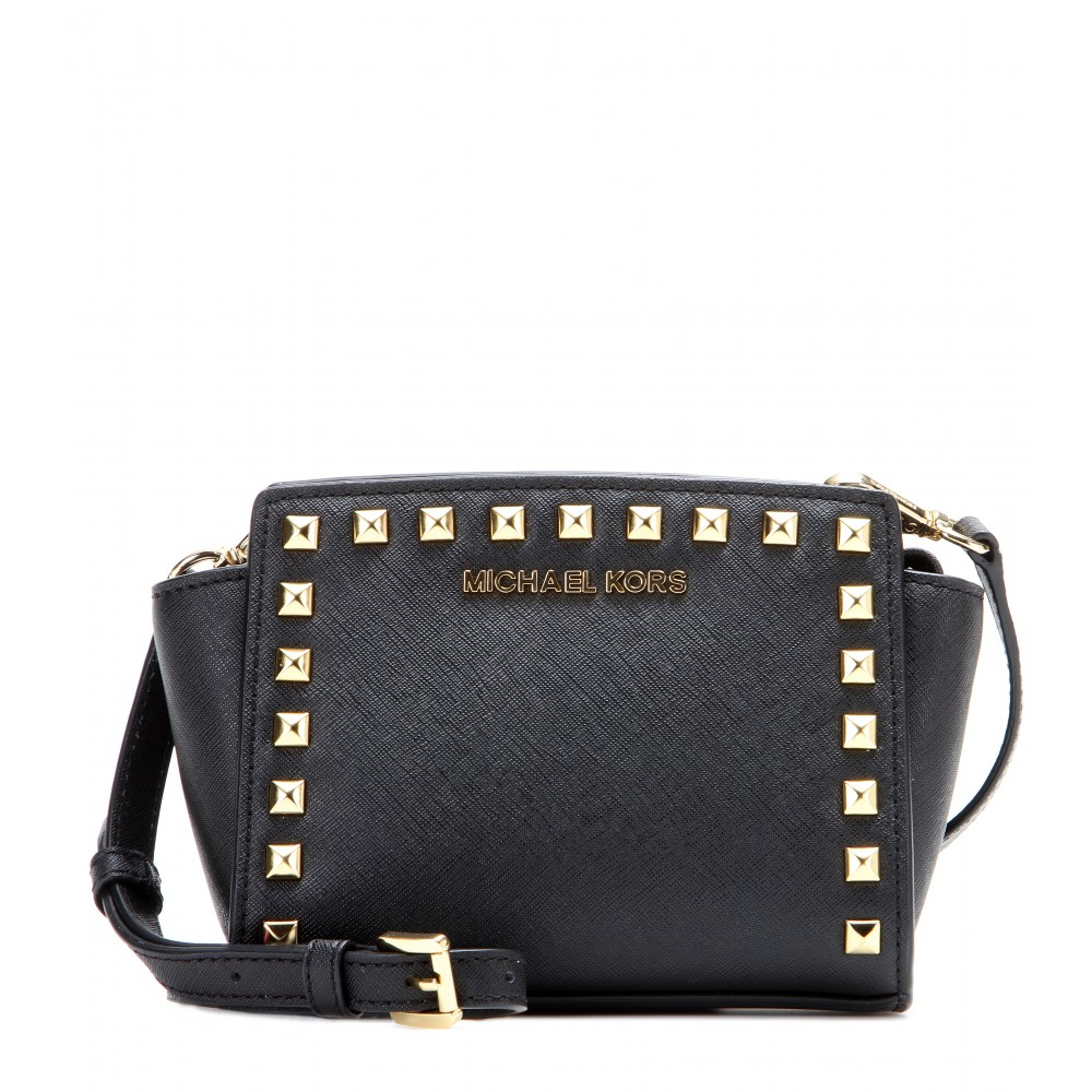 michael michael kors selma mini messenger studded leather shoulder bag in black lyst michael michael kors selma mini messenger studded leather shoulder bag in black lyst