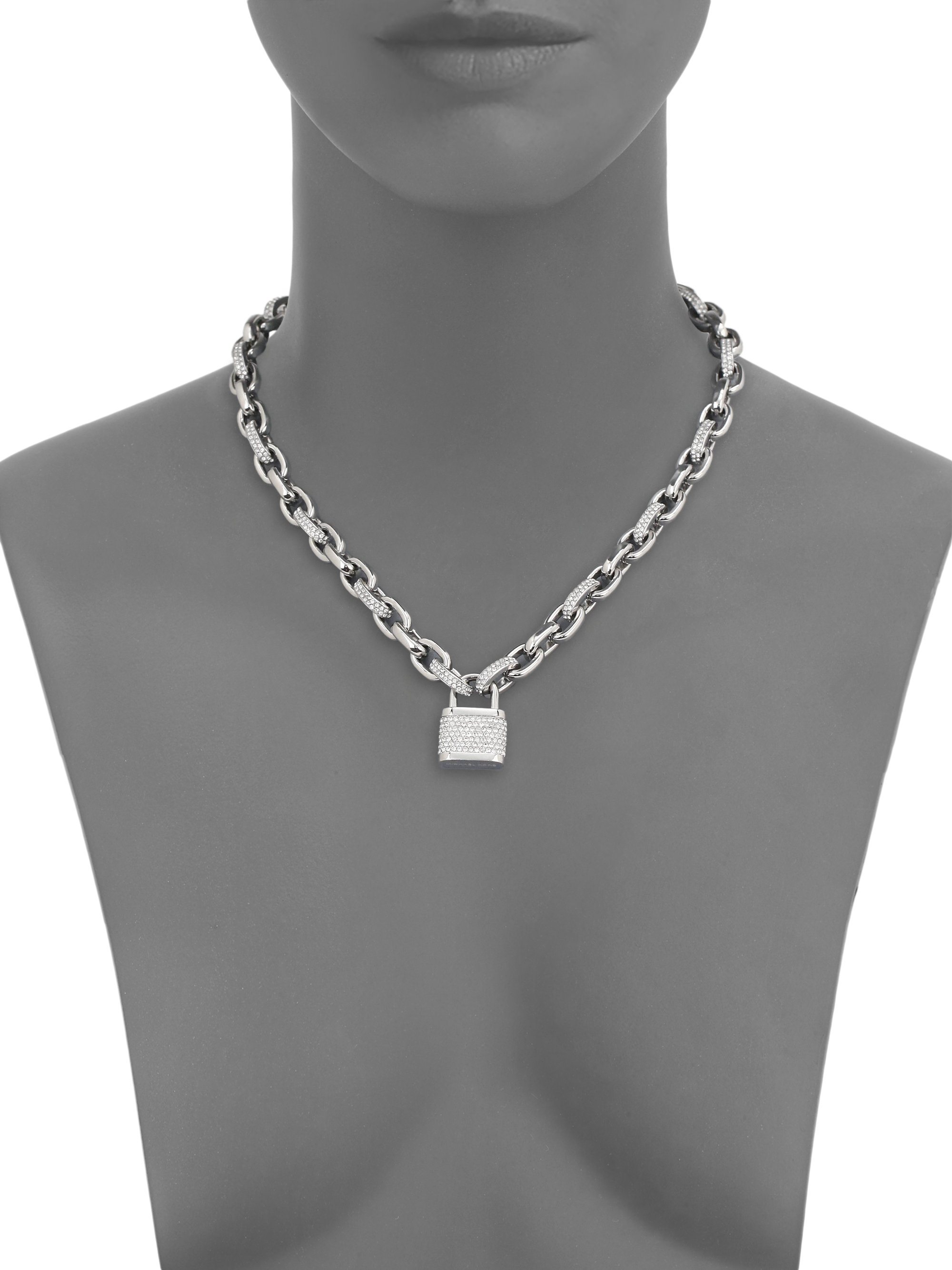 Michael Kors PavÉ Padlock Chain Necklace/Silvertone in Metallic - Lyst