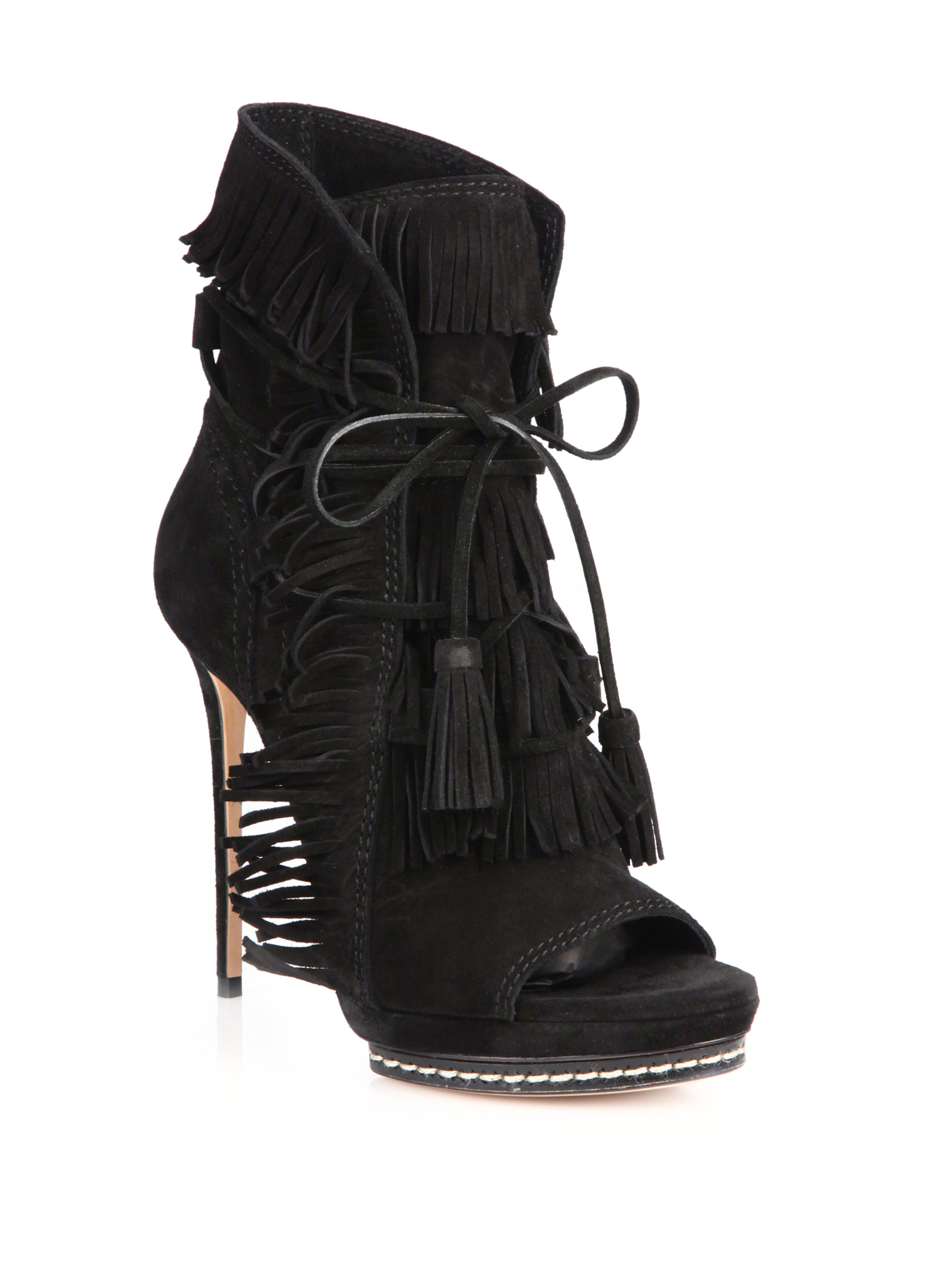 black suede peep toe booties