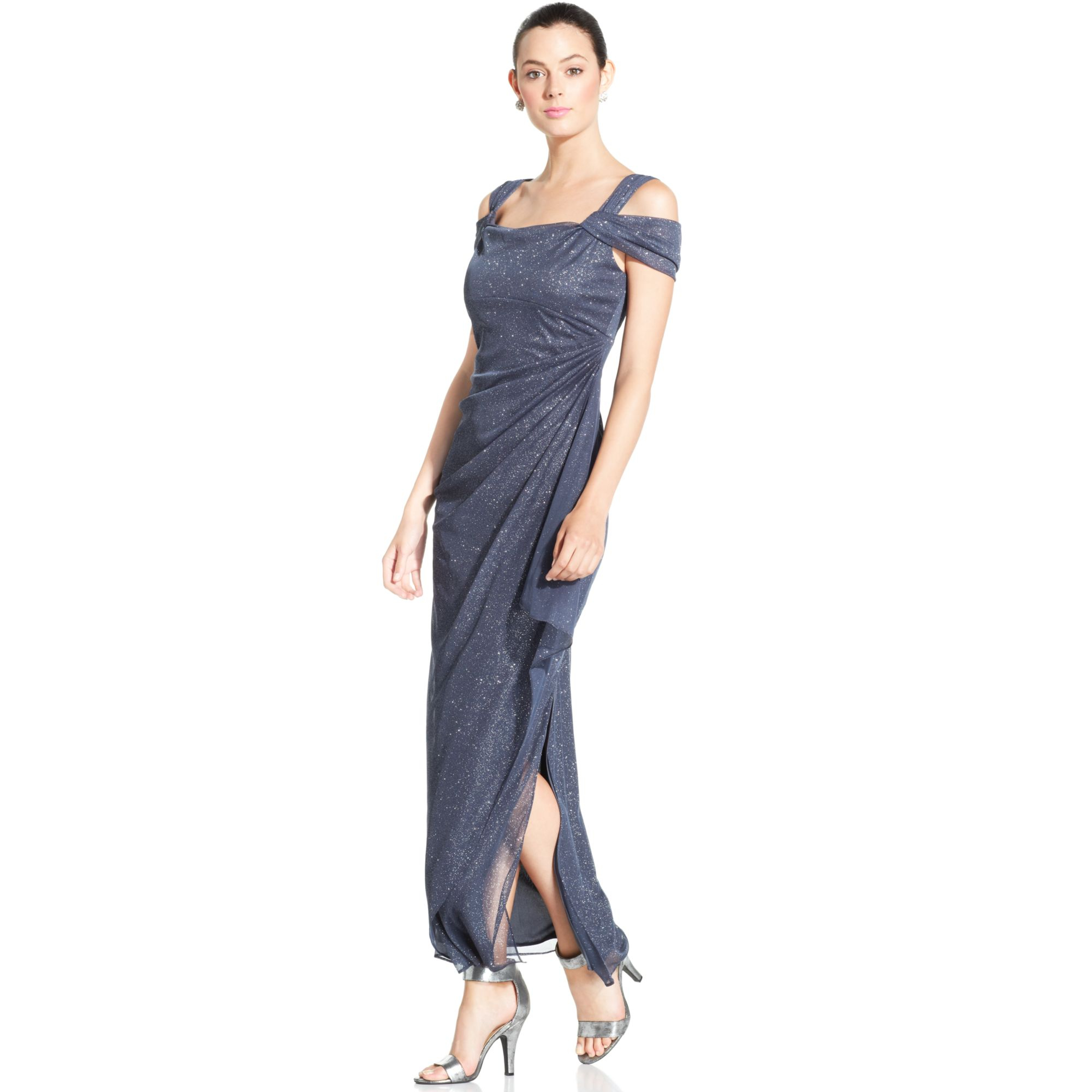 metallic grey gown