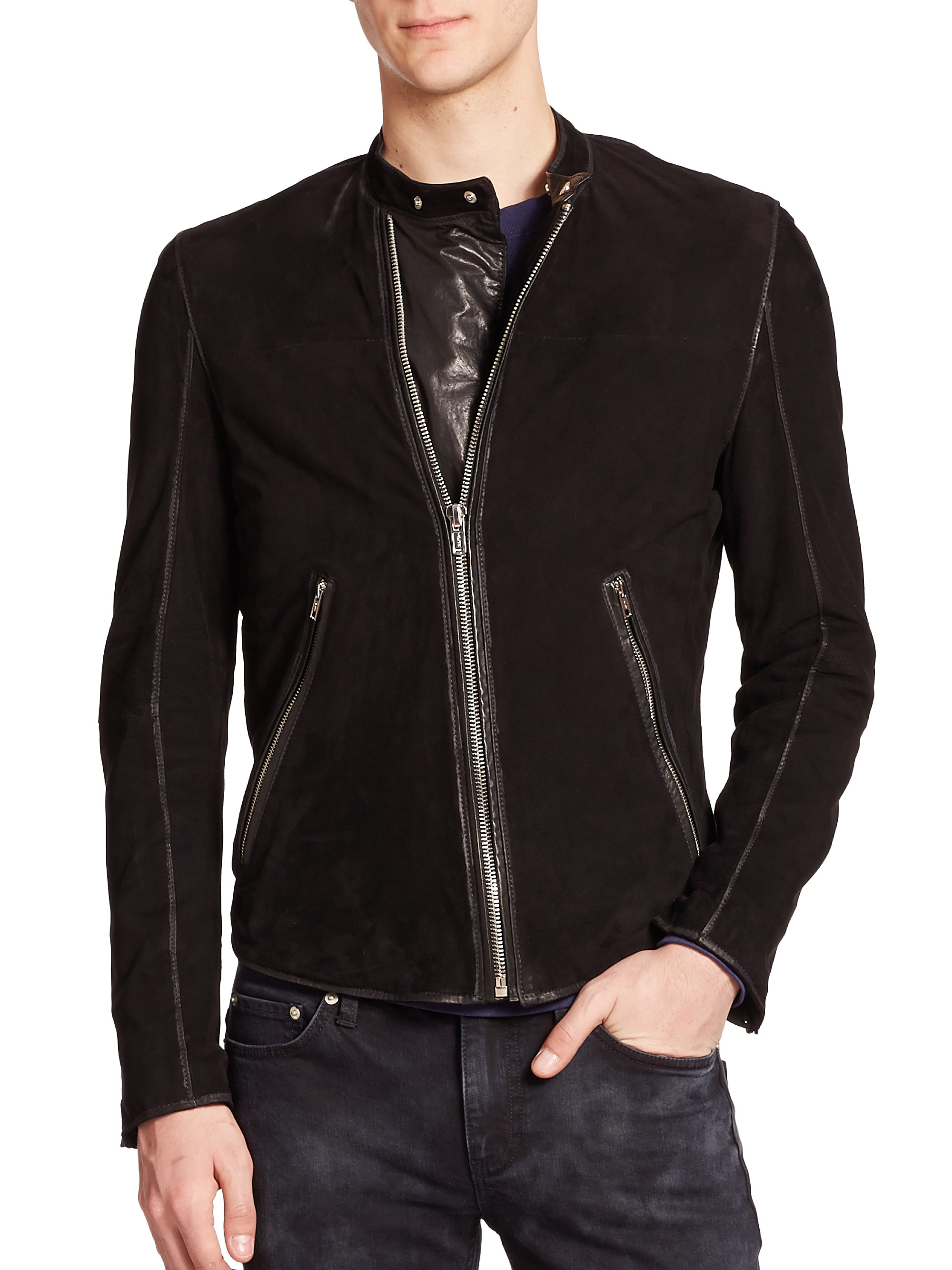 BLK DNM Leather-trimmed Suede Jacket in Black for Men - Lyst