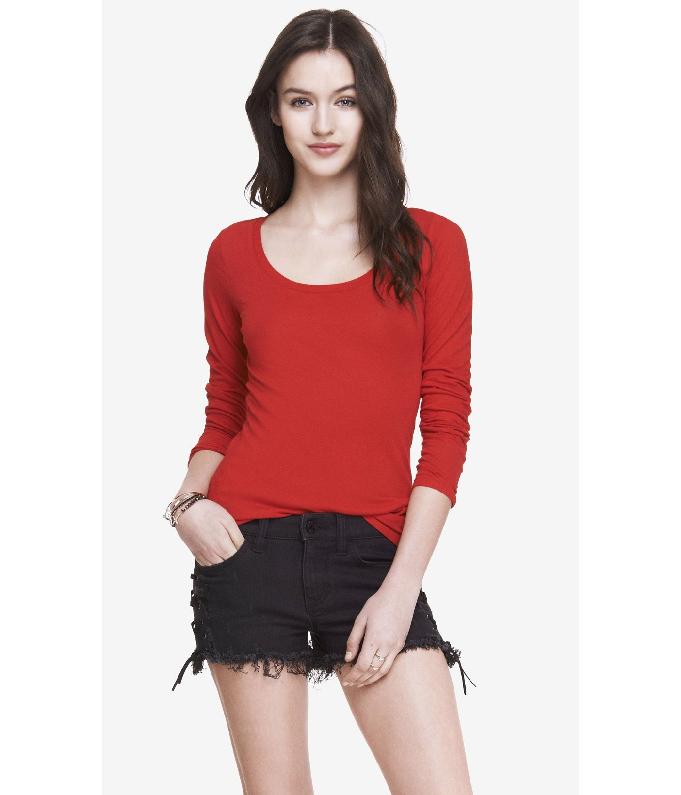 Lyst Express Long Sleeve Scoop Neck Tee In Red