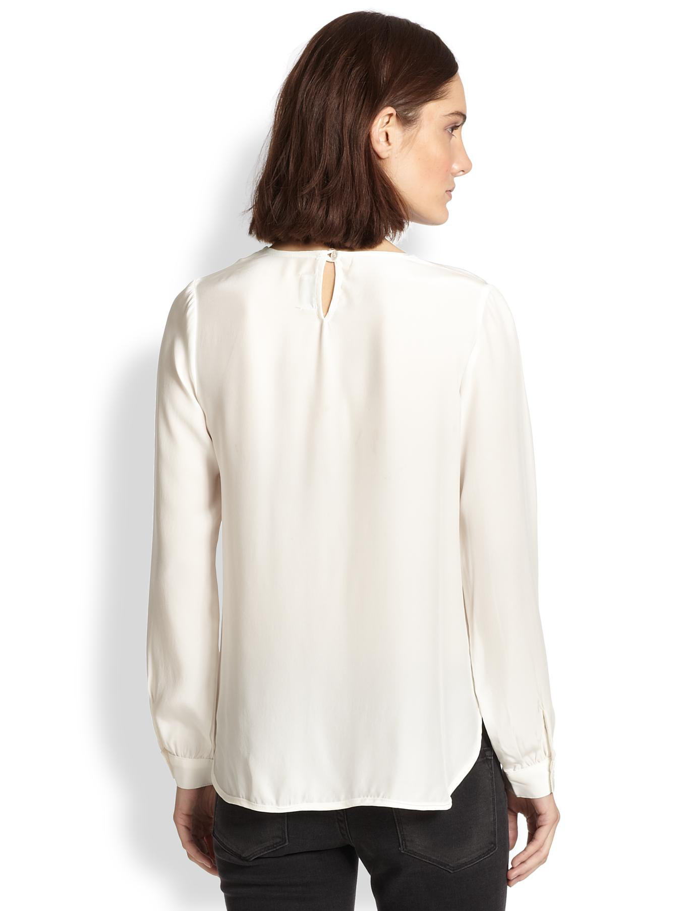 Frame Le Drape Silk Charmeuse Blouse in White | Lyst