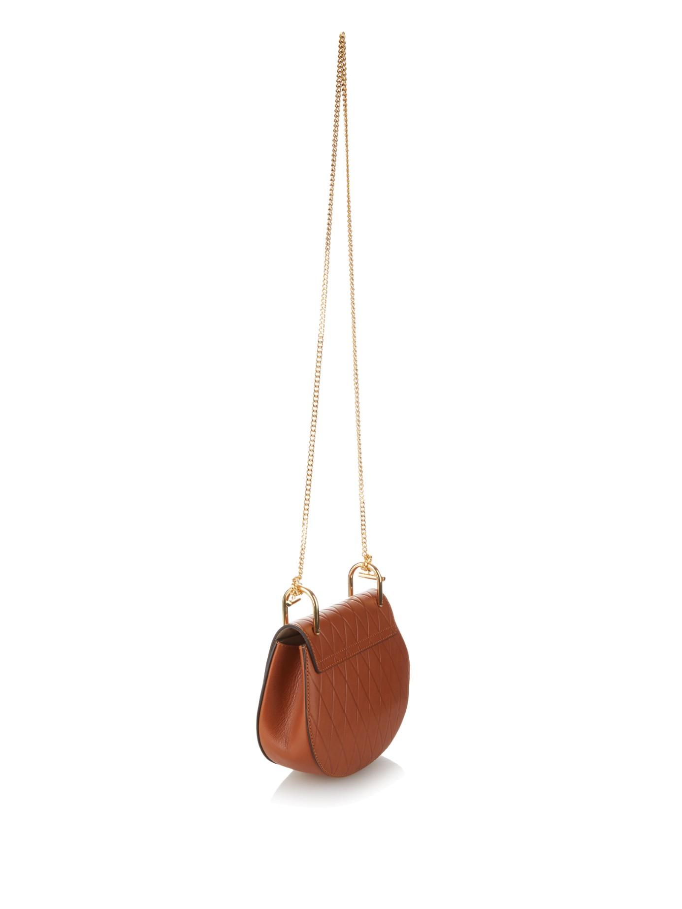 Chlo Drew Mini Rhombus-embossed Leather Shoulder Bag in Gold (TAN ...