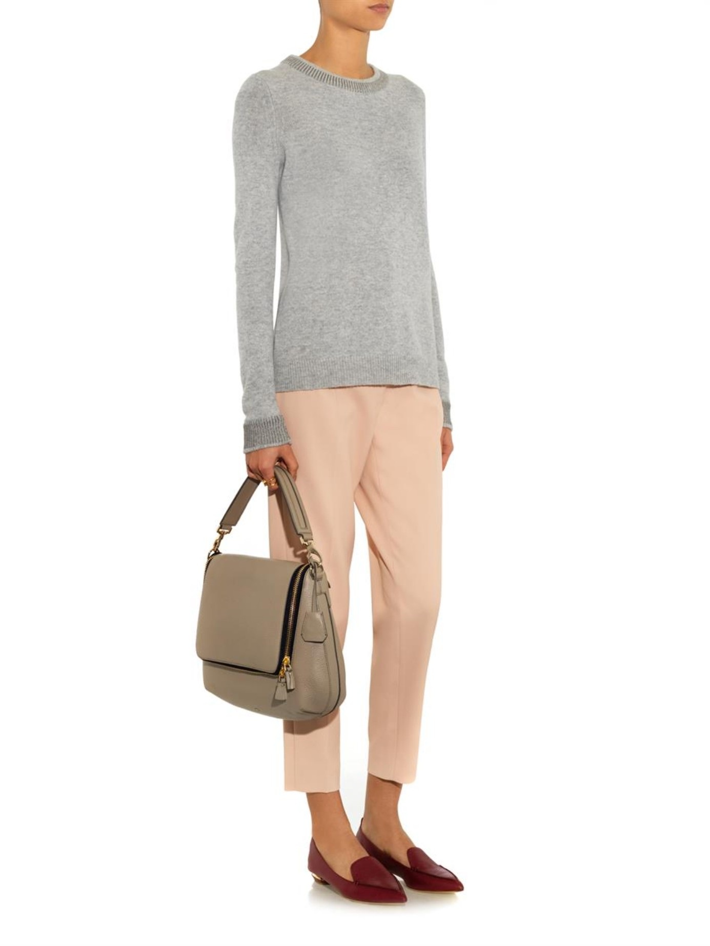 Vince Metallic Trim Wool Blend Sweater In Gray Lyst vince metallic trim wool blend sweater in gray lyst