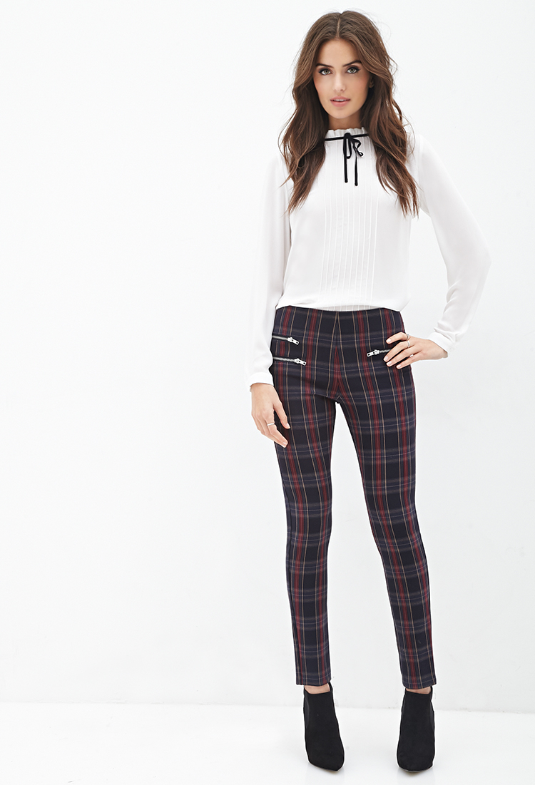 Forever 21 Zippered Tartan Plaid Pants in Blue | Lyst