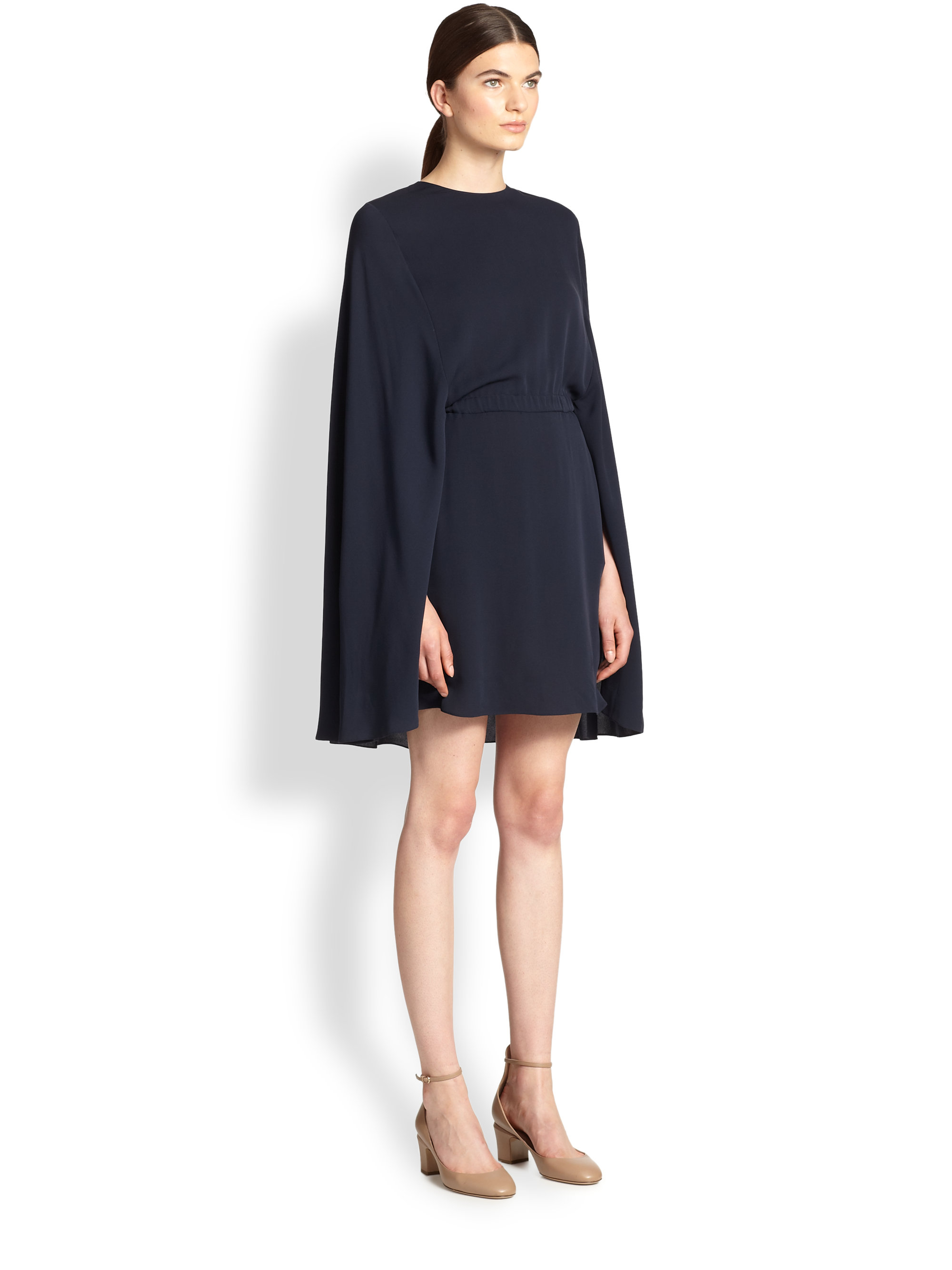 Lyst - Valentino Silk Capelet Dress in Blue