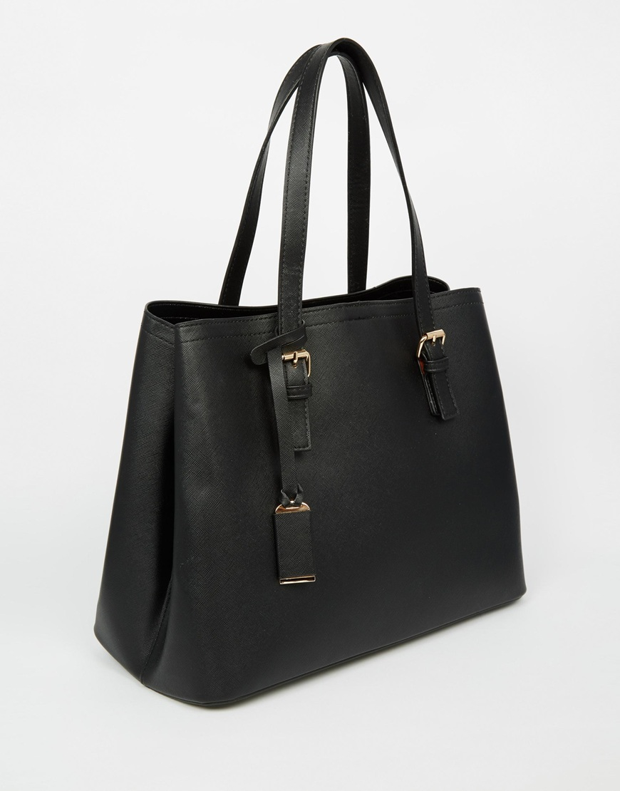 Lyst Warehouse Double Buckle Tote Bag In Black Gallery