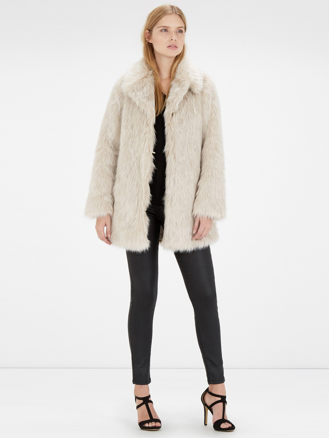Warehouse Fur Coat Grey Tradingbasis Warehouse Faux Fur Coat In Gray Lyst