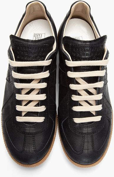 Maison Margiela Matte Black Leather Low Top Sneakers in Black for Men ...