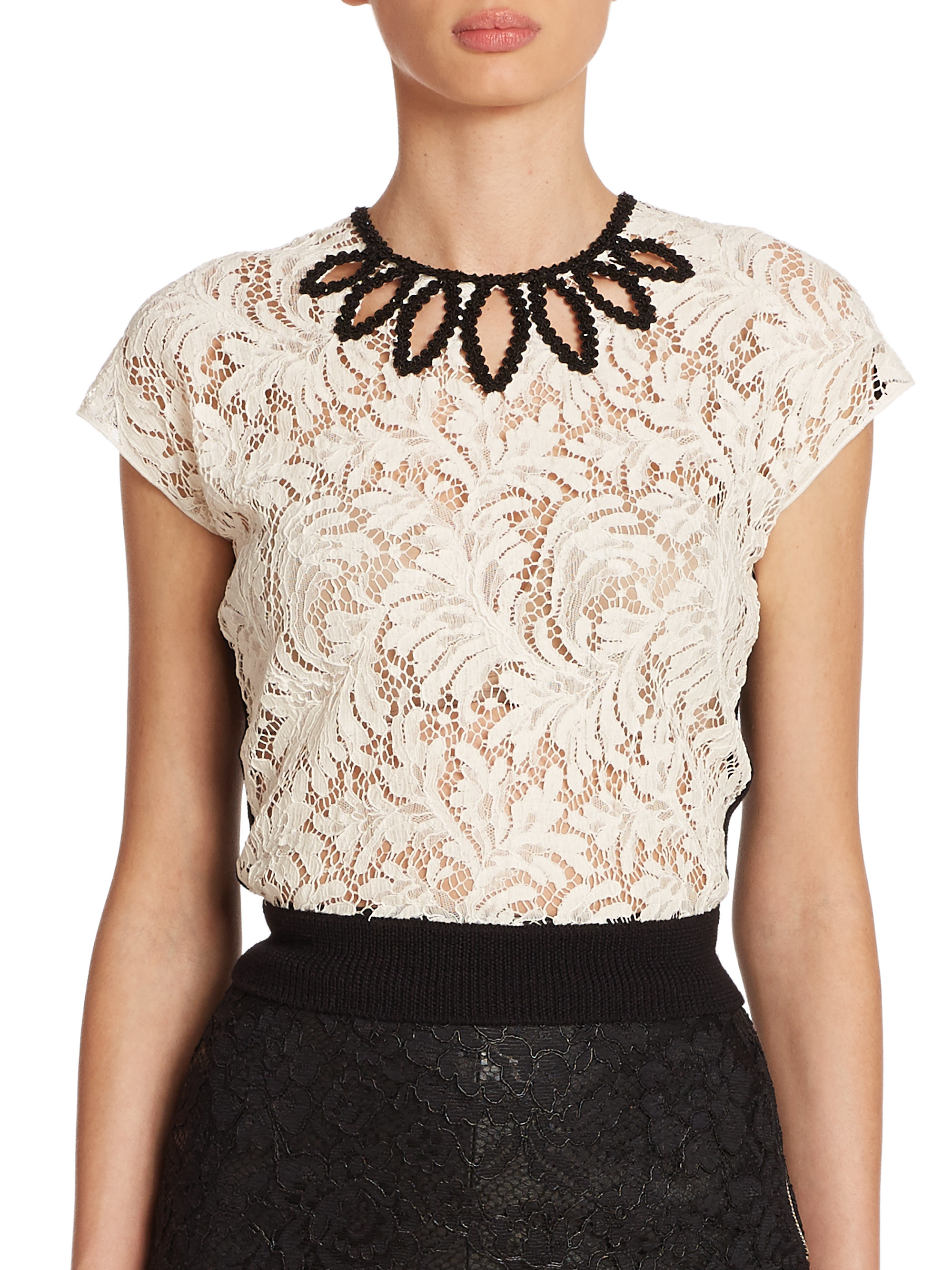 Lyst - Saint Laurent Lace & Wool Embellished Top in White
