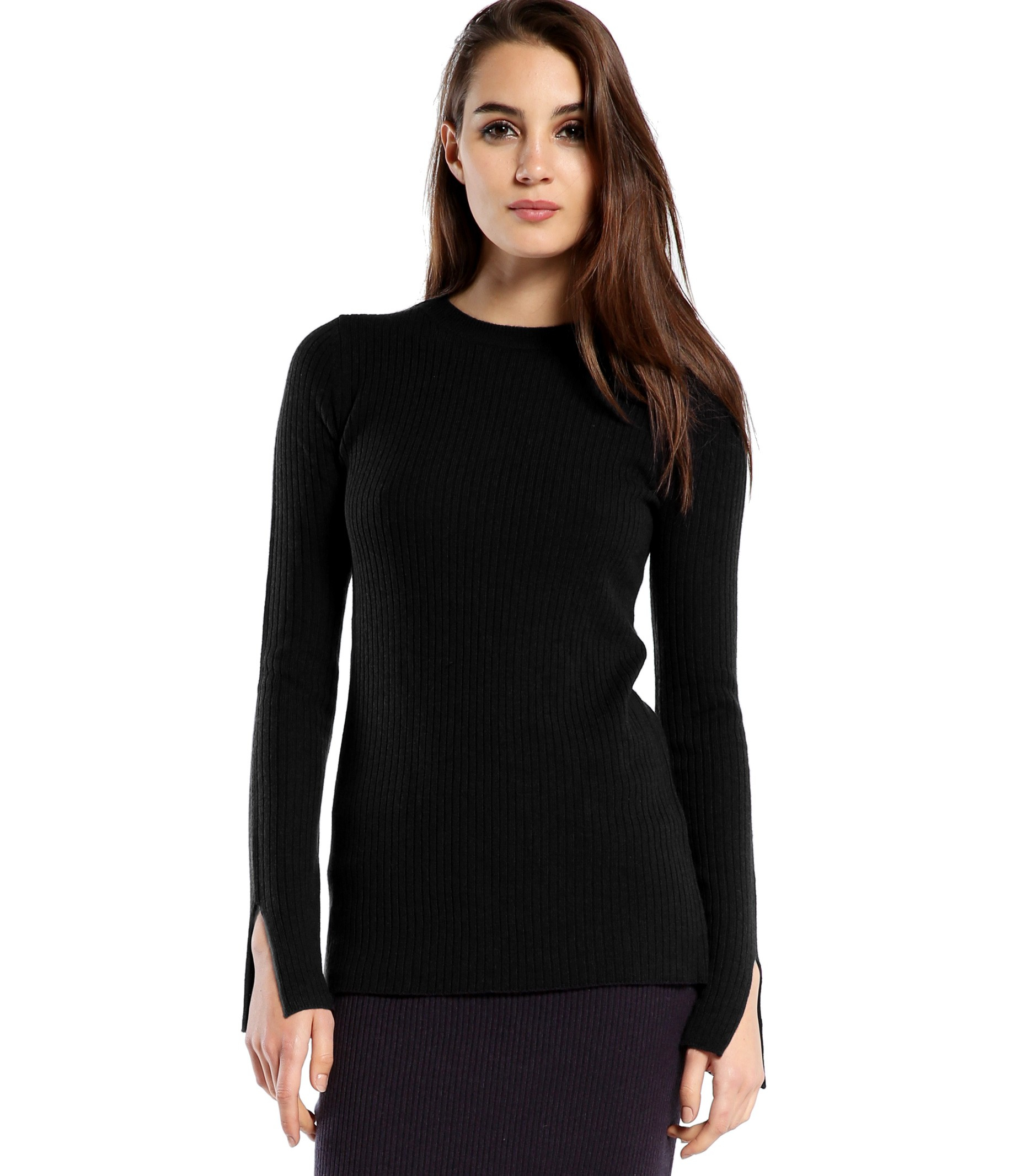 Michael stars Cashmere Blend Ribbed Crew Neck Sweater in Black | Lyst