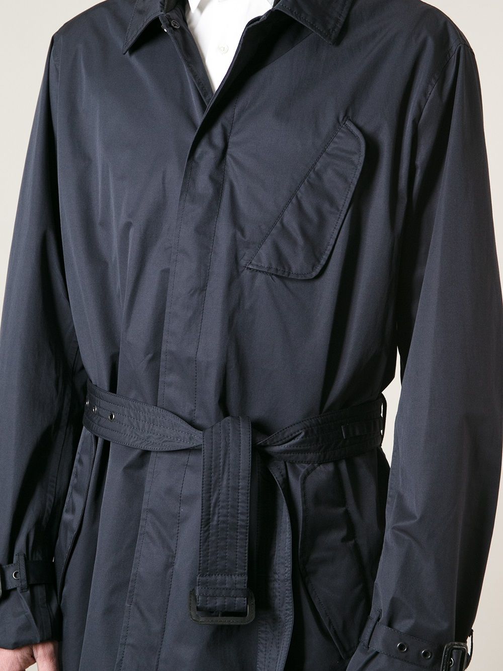 Lyst - Emporio Armani Belted Trench Coat in Blue for Men