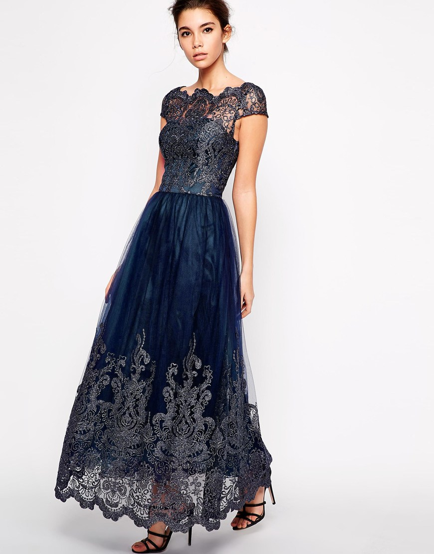 Lyst - Chi Chi London Premium Metallic Lace Maxi Dress