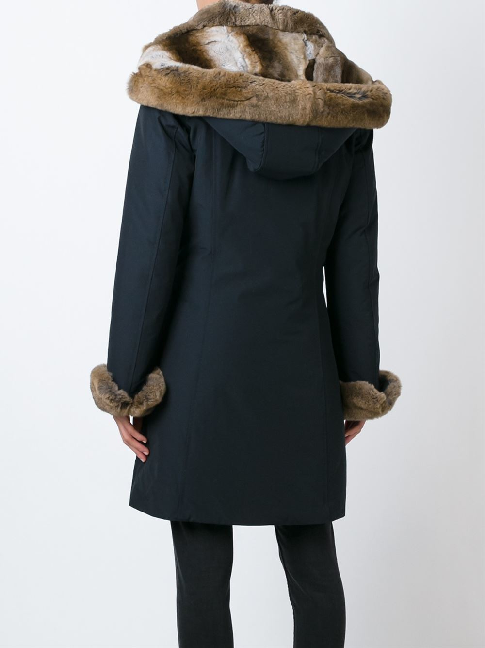 Lyst - Woolrich Rabbit Fur Lined Padded Coat in Blue