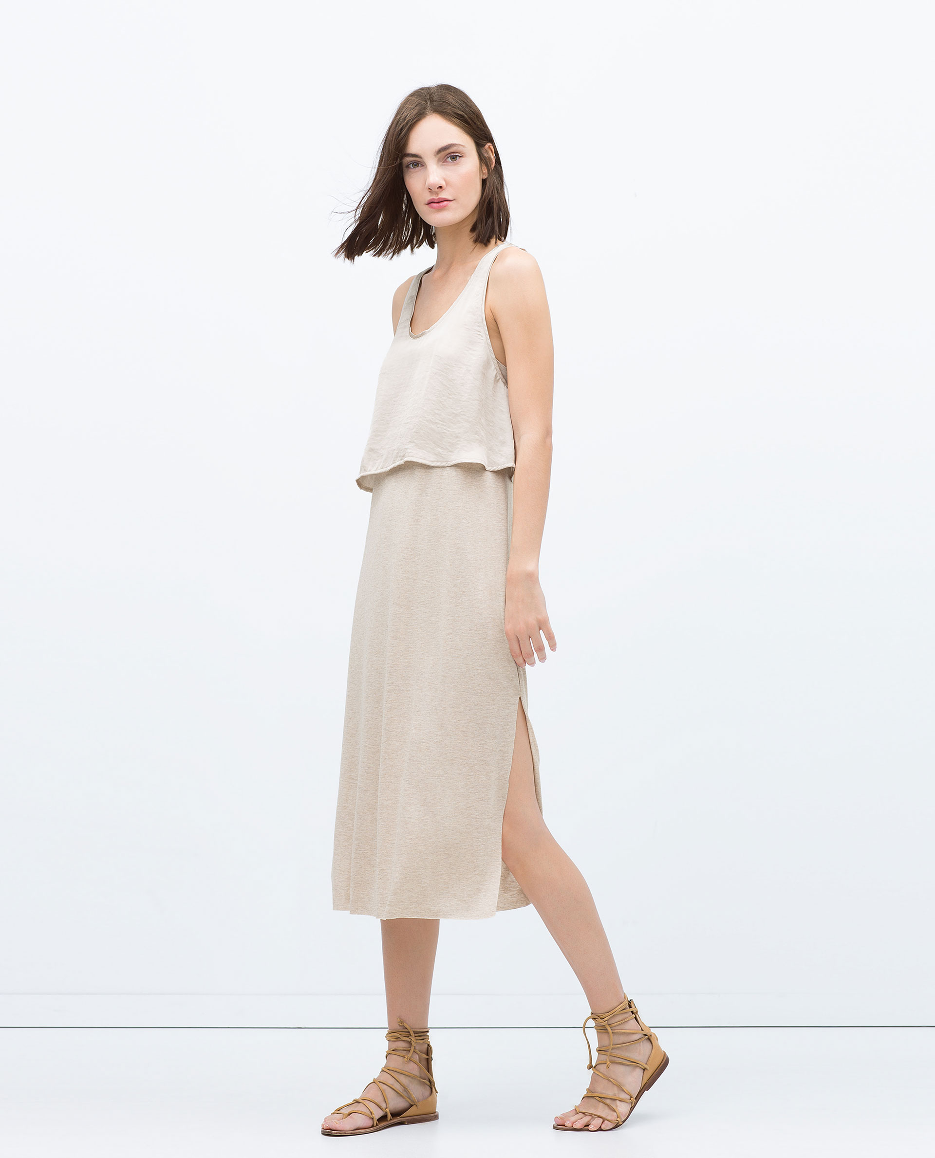 Zara Long Double Layer Dress in Beige (Sand / Marl) | Lyst