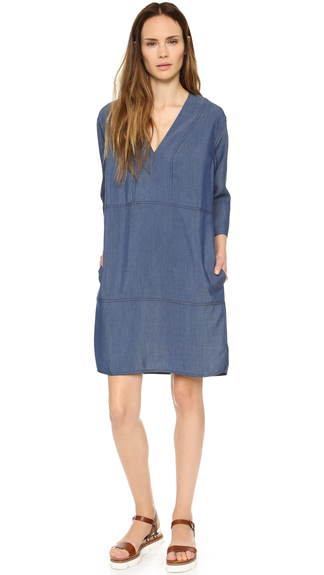 Lyst - Vince Chambray Shift Dress in Blue