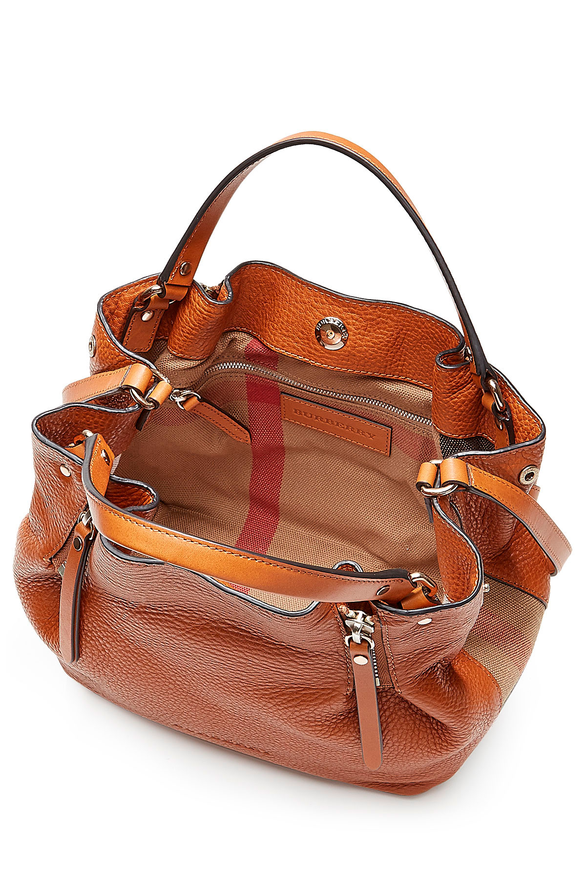 Burberry Leather Shoulder Bag With Printed Fabric - Brown in Brown - Lyst