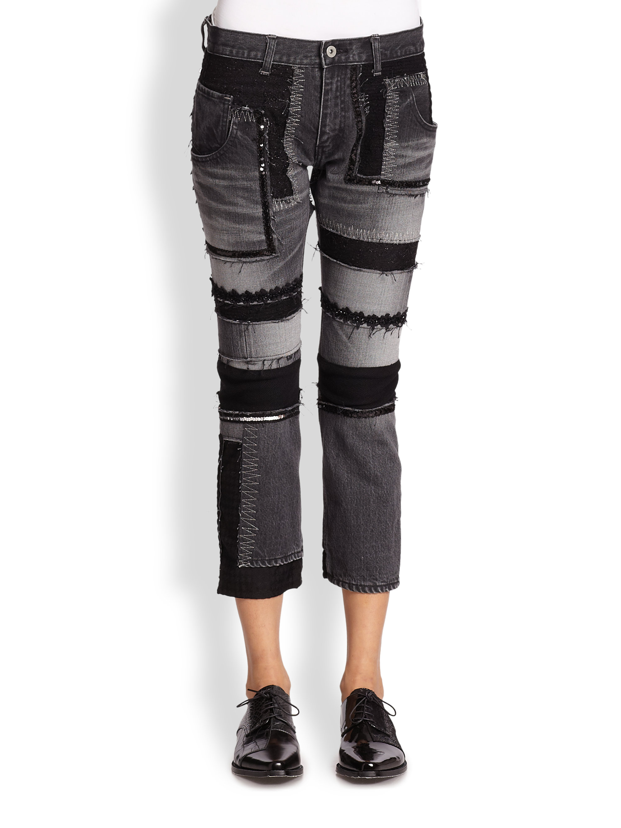 Junya watanabe Embellished Patchwork Jeans in Gray | Lyst