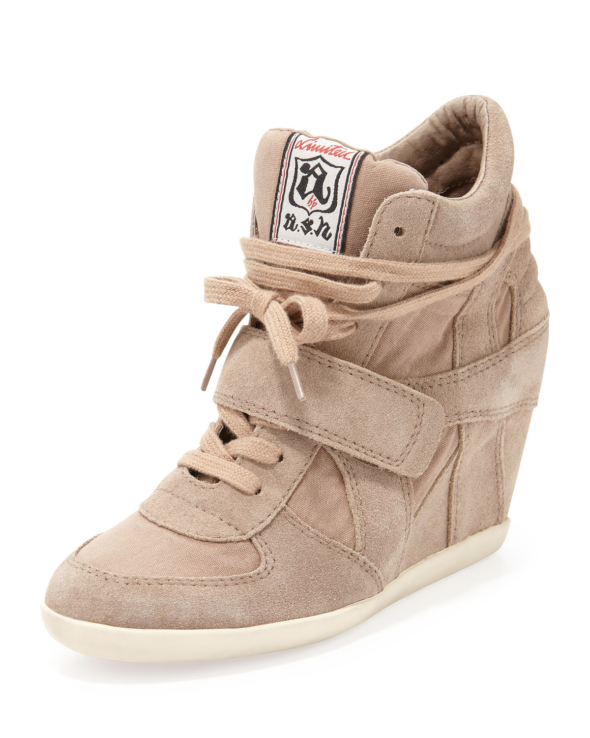 Ash Bowie Suede and Canvas Wedge Sneaker Chamois in Natural | Lyst