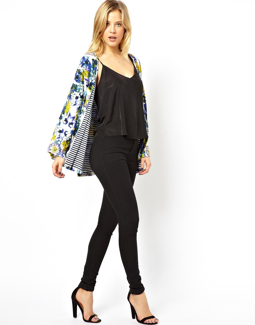 lyst asos kimono cardi in digital print with stripe lining lyst asos kimono cardi in digital print with stripe lining