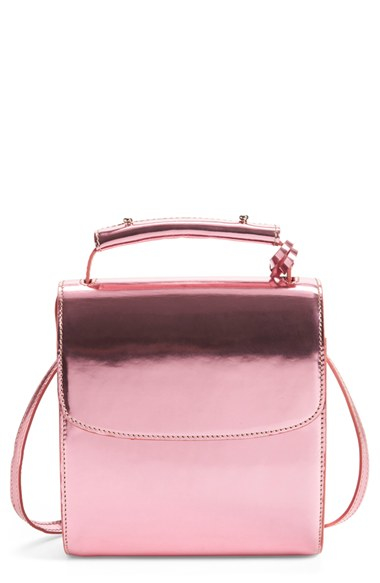 Pink Metallic Leather Shoulder Bag