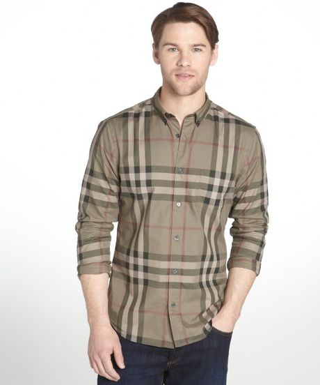Burberry Brit Pebble Grey Plaid Cotton Button Down Long Sleeve Shirt in ...