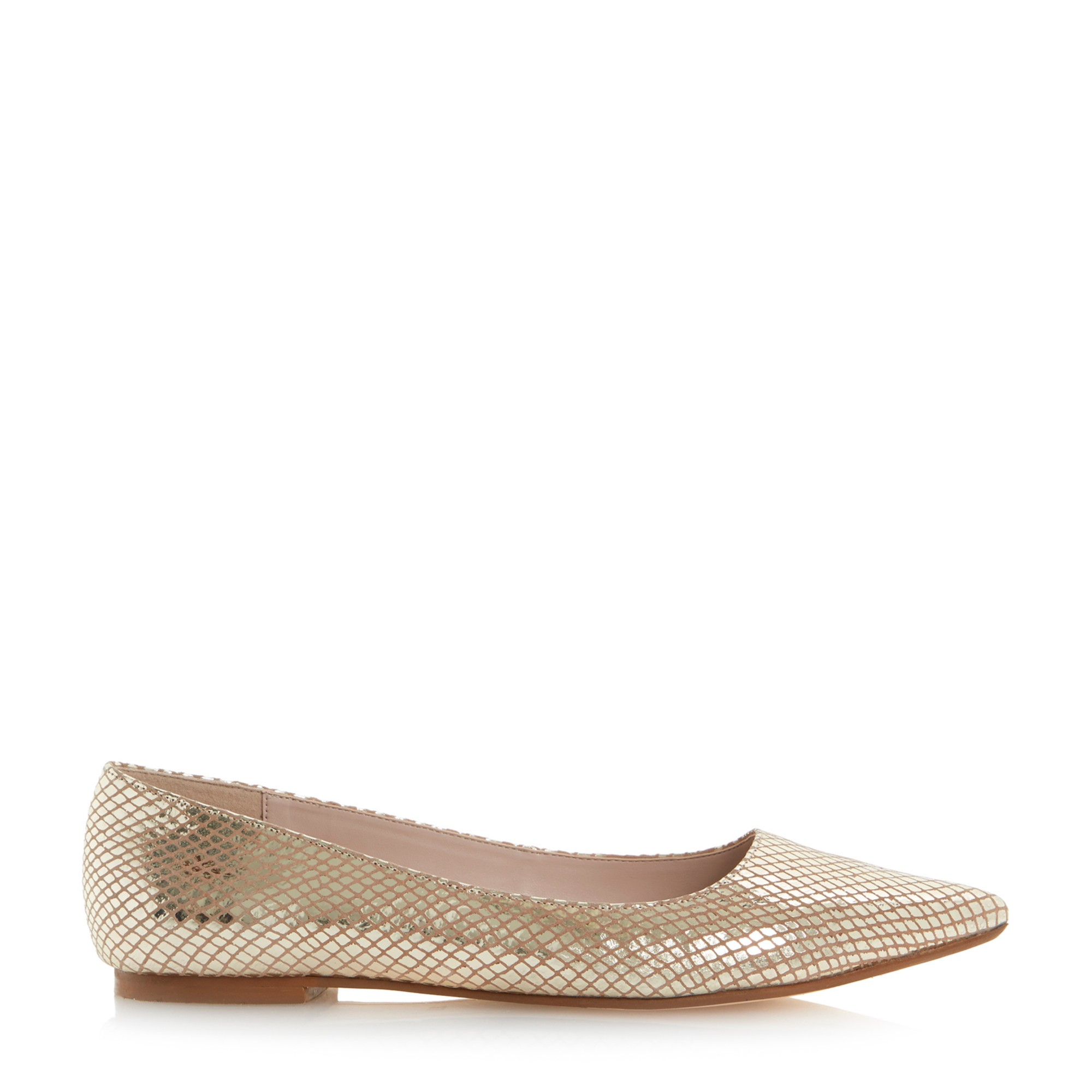 Dune Amarie Flat Pointed Toe Court Shoes in Gold | Lyst