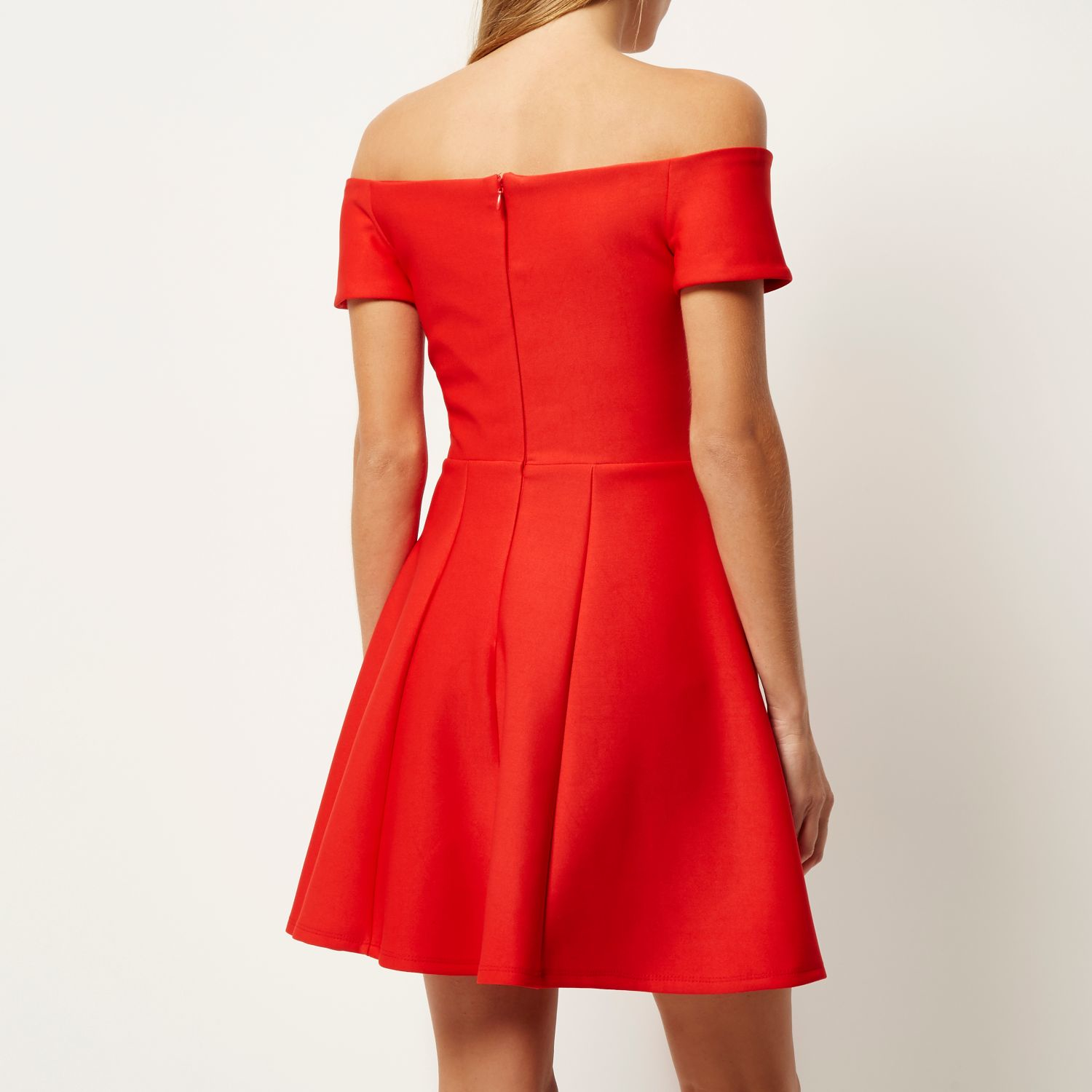 River island Red Bardot Skater Dress in Red | Lyst