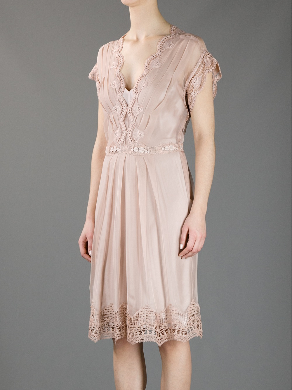 Lyst - Alberta Ferretti Lace Dress in Natural