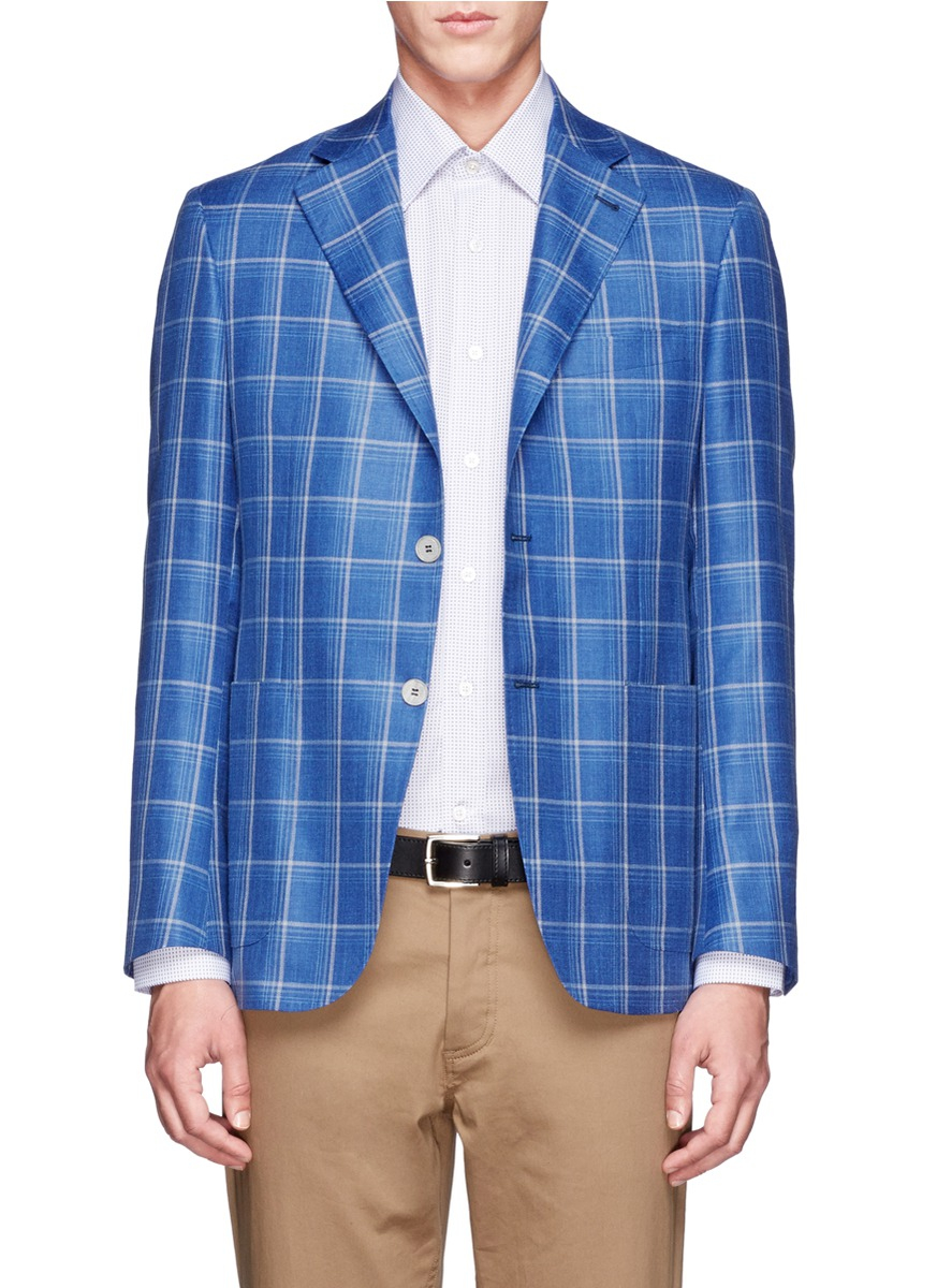 Lyst - Canali Plaid Wool-silk-linen Blazer in Blue for Men